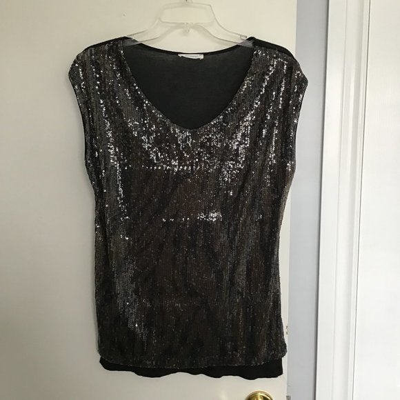 PROMOD Sequined Scoop Neck T-Shirt - Picture 1 of 12